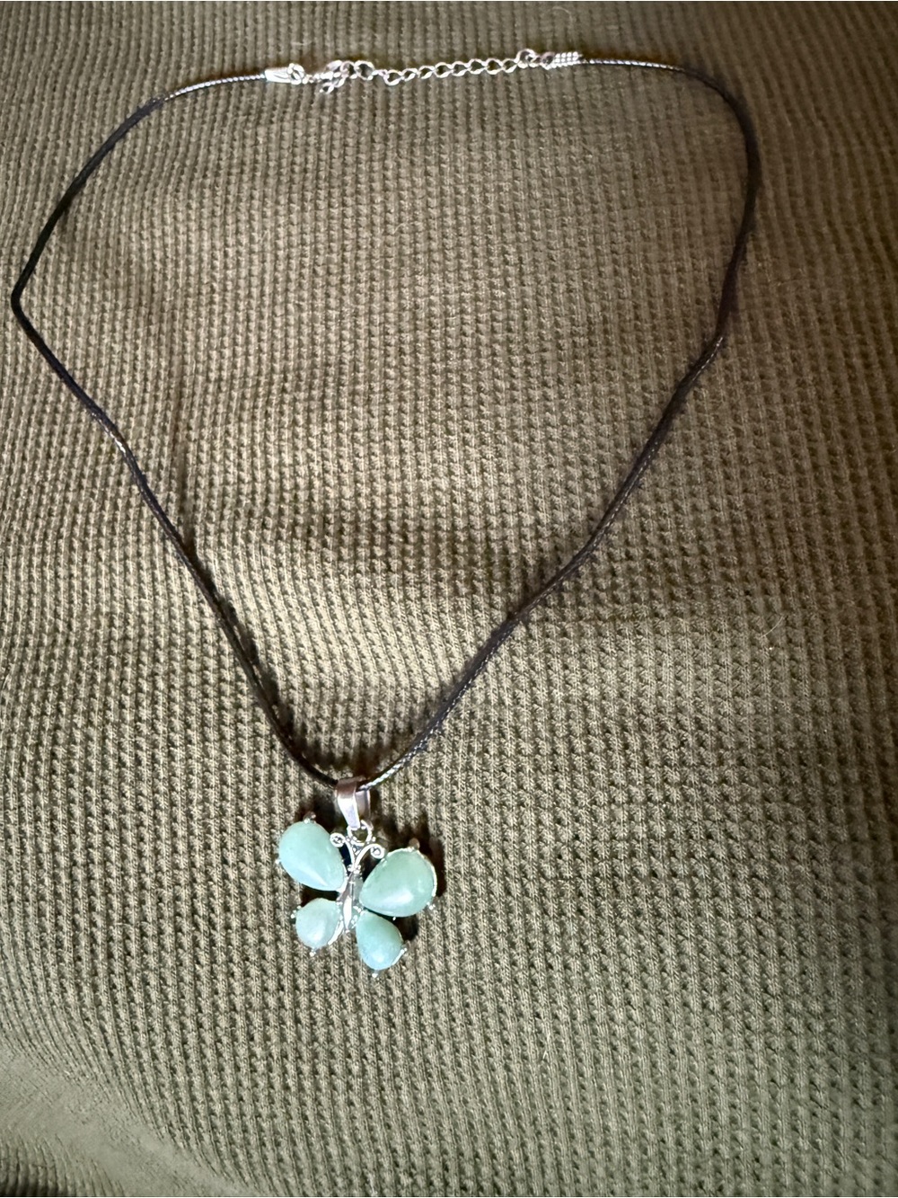 Butterfly Pendant Necklace with Light Green Gemstones - Women Jewelry